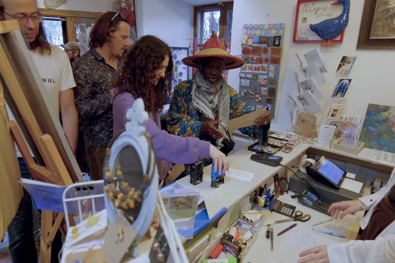 Music Camp participants at a local shop in Užupis